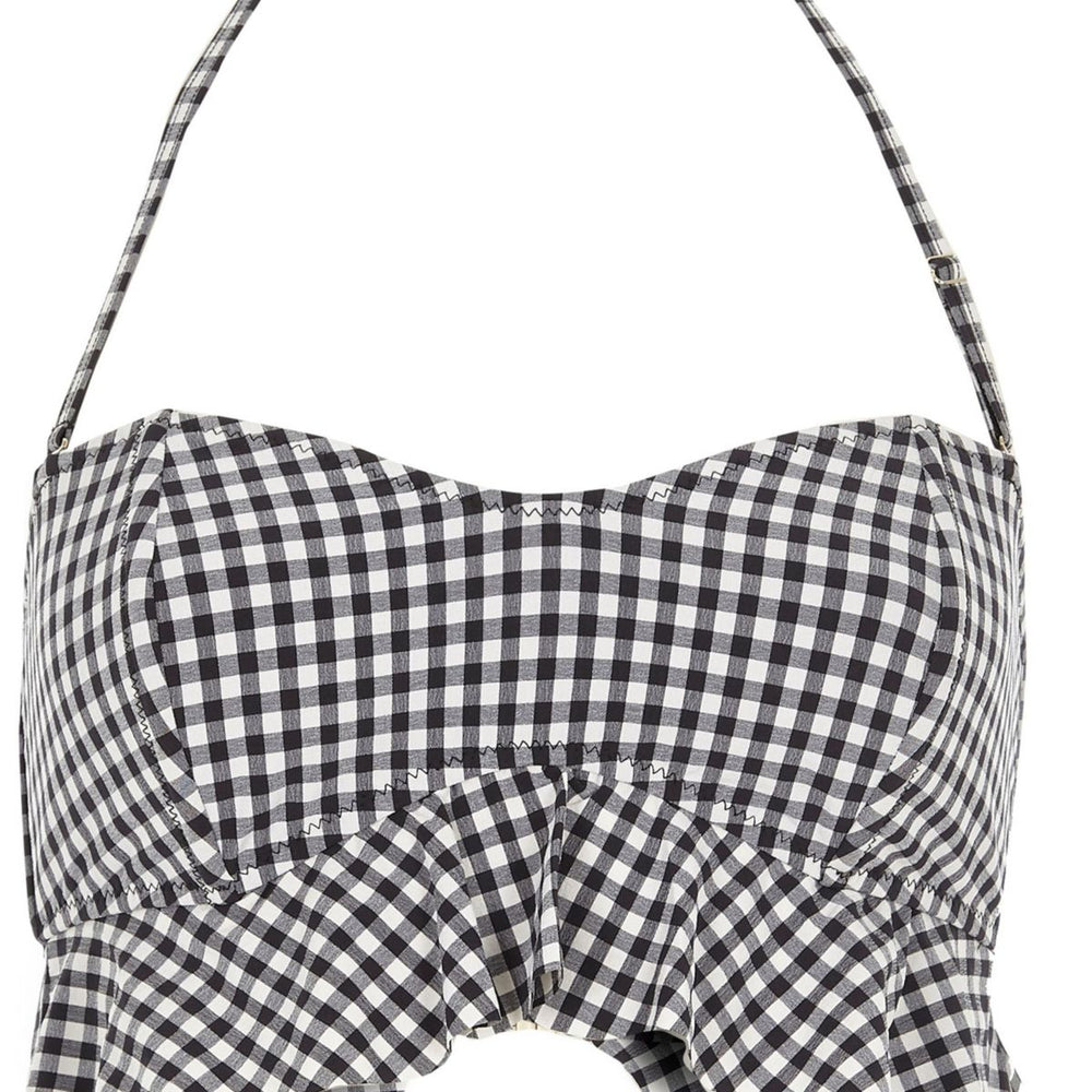 Black gingham peplum bandeau bikini top