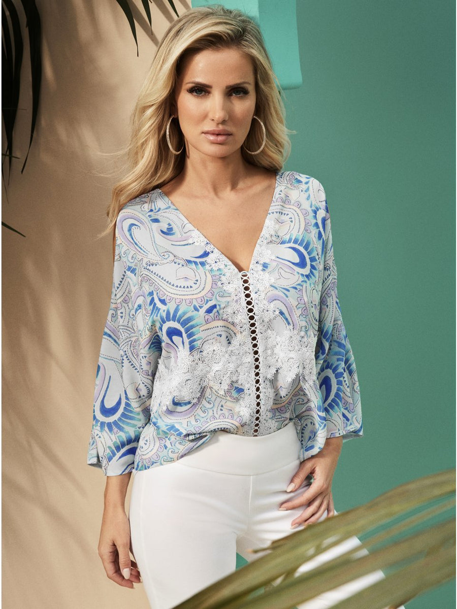 Pasha Cold-Shoulder Tie Blouse
